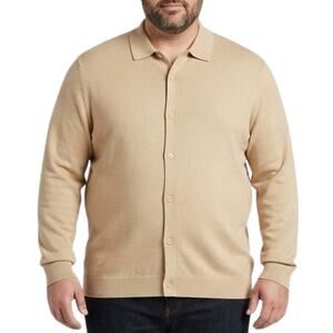 Alfani Tan Beige Button Down Collared Knit Shirt Light Sweater Cardigan Size XXL